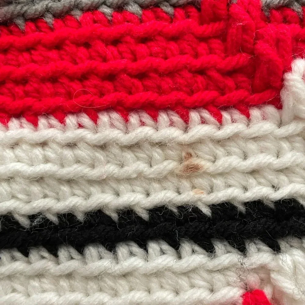 Handmade‎ Knit Crochet Afghan Throw Diamond Striped Pattern Fringe Reversible